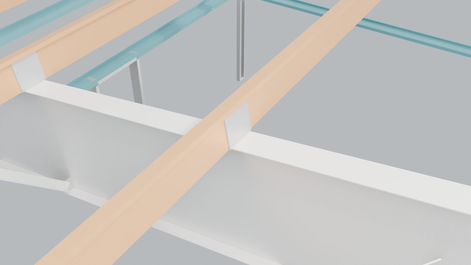 Close-up render of a steel rafter and purlin connection